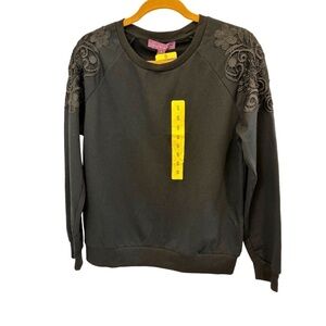 Gloria Vanderbilt Black Lace Embellished Crew Neck Long Sleeve Sweatshirt S NWT